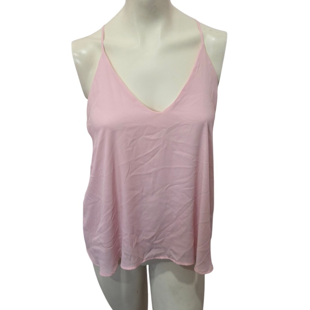 Lush Pink V Neck Swing Cami Tank Top Open Back Spaghetti Strap Women's M Boho